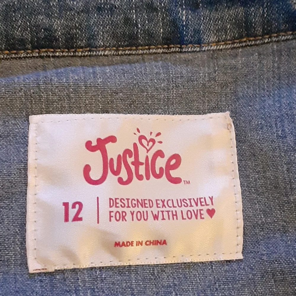 Justice embellished blue jeans denim jacket stretch 4 pockets size 12 EUC